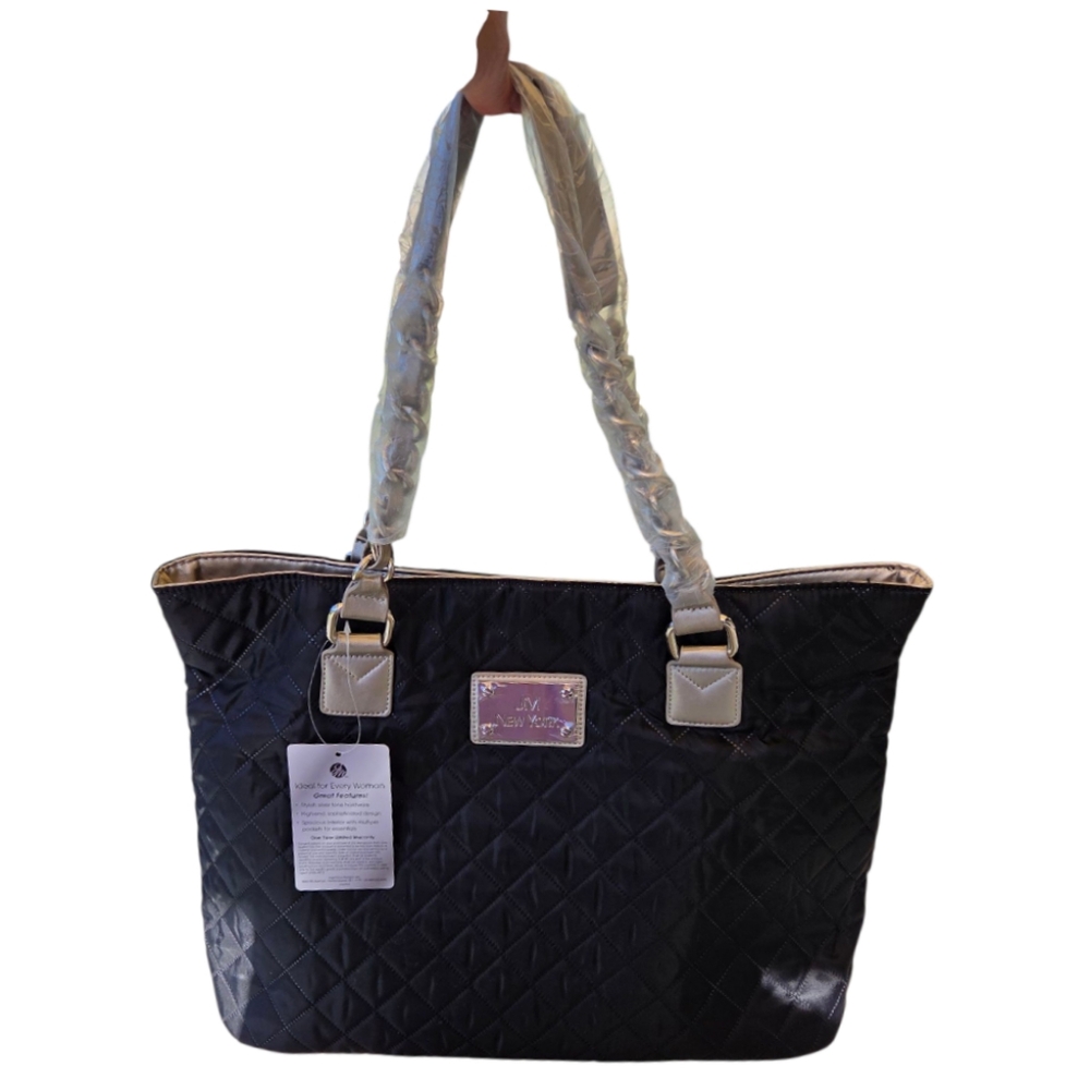 Joy Mangano Paris Chic Quilted Tote Bag Black/Silver NEW